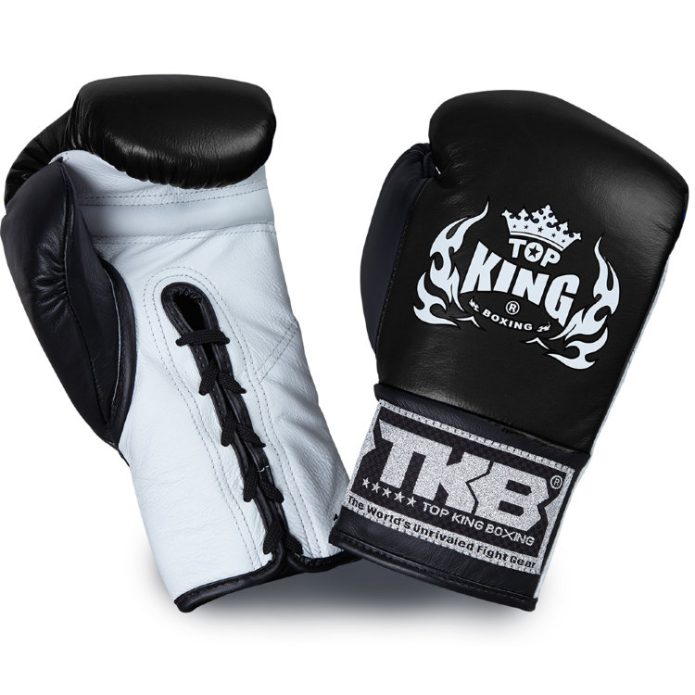 PRO LACE-UP white black black,כפפות איגרוף עור