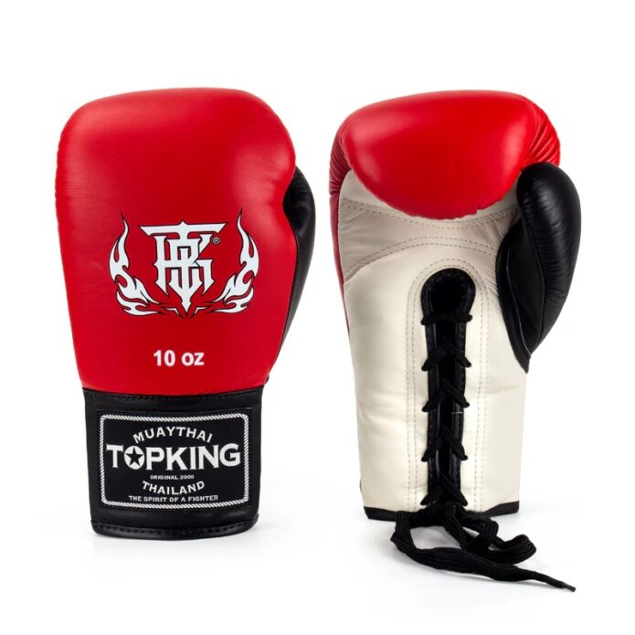 PRO LACE-UP white red black,כפפות איגרוף עור