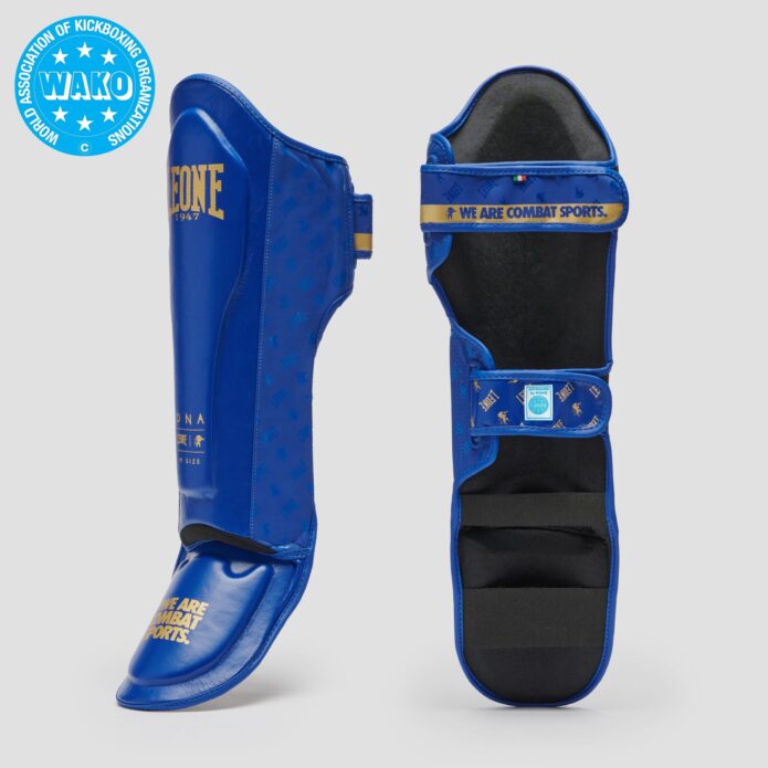 DNA shin guards blue,מגני שוק וכף רגל WAKO approved