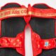 DNA shin guards red,מגני שוק וכף רגל WAKO approved